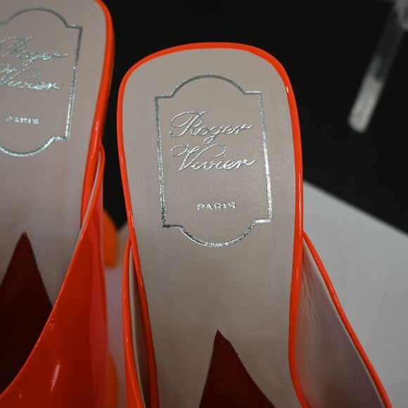 ROGER VIVIER Neon Orange Buckle Platform Heels Size 38 - Picture 9 of 12